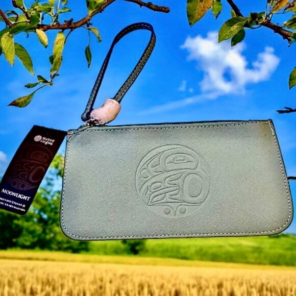 NATIVE ORIGINS Teal VEGAN Leather Wristlet Handbag Made in Canada - Picture 5 of 14